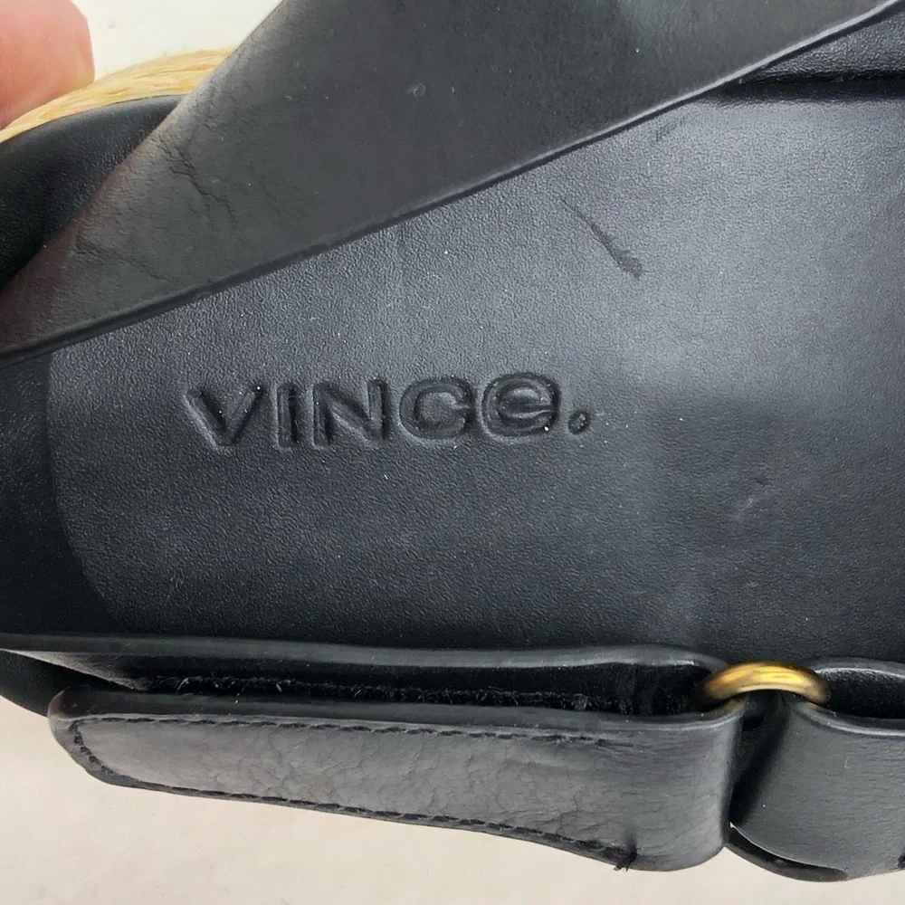 Vince, black, leather espadrille, platform, wedge sandals